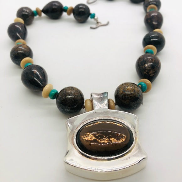 Vintage Simon Sebbag Designer Silver Turquoise Stone Necklace RARE - Picture 16 of 17